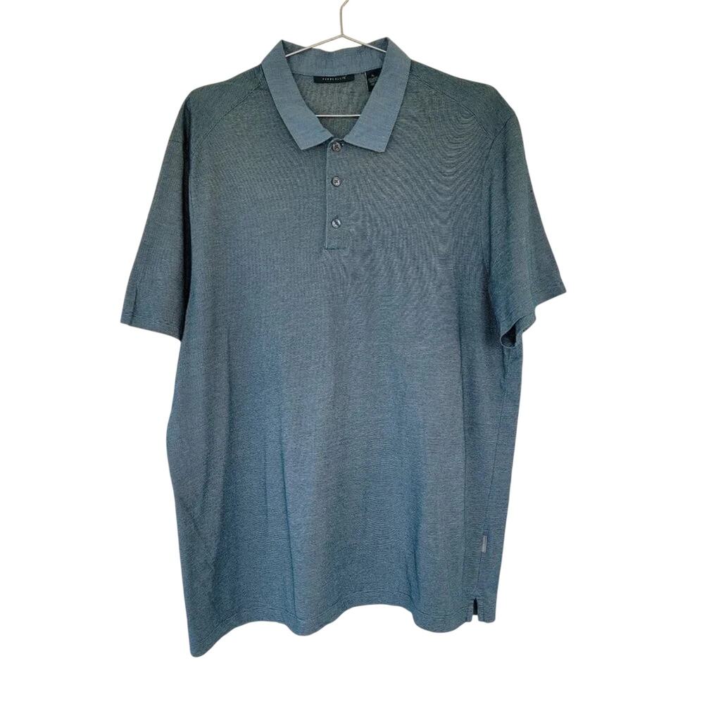 Perry Ellis Polo Shirt Teal Green Short Sleeve Collared Men Size XL Classic Fit
